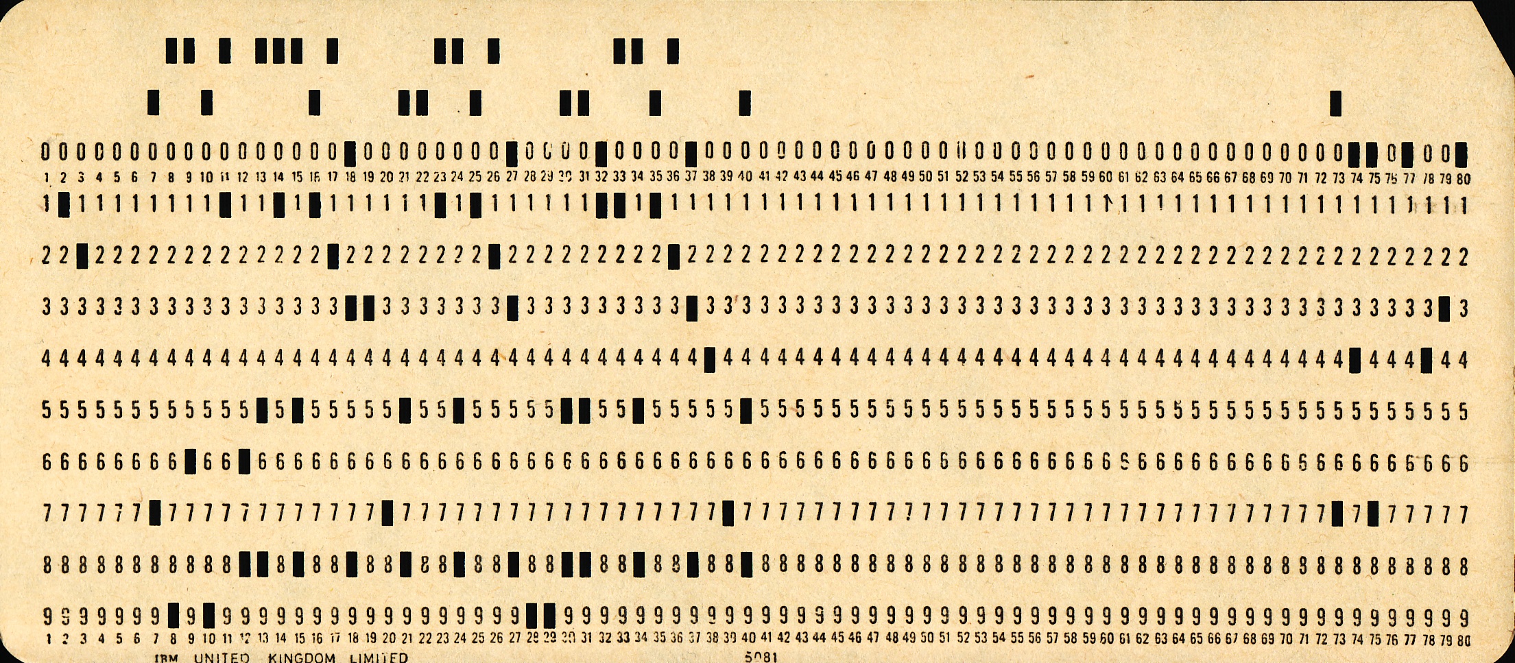 80列、矩形孔的标准的IBM打孔卡片